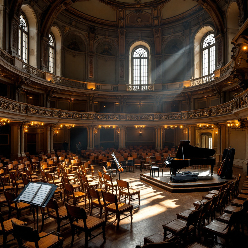 Historischer Konzertsaal als klassische Konzerte Dresden Geheimtipps mit Klavier und Stuhlreihen