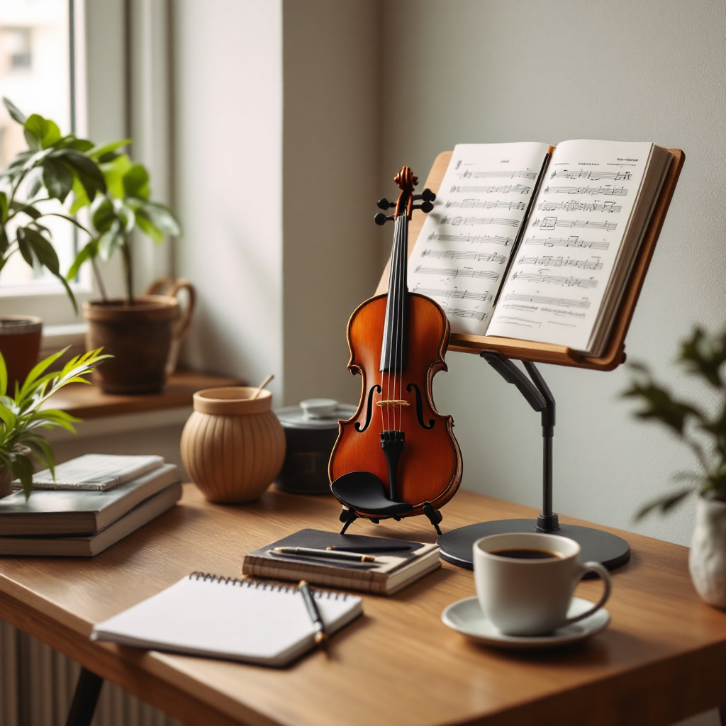 Übe-Ecke mit Instrument als Symbol für täglich üben Motivation Instrument